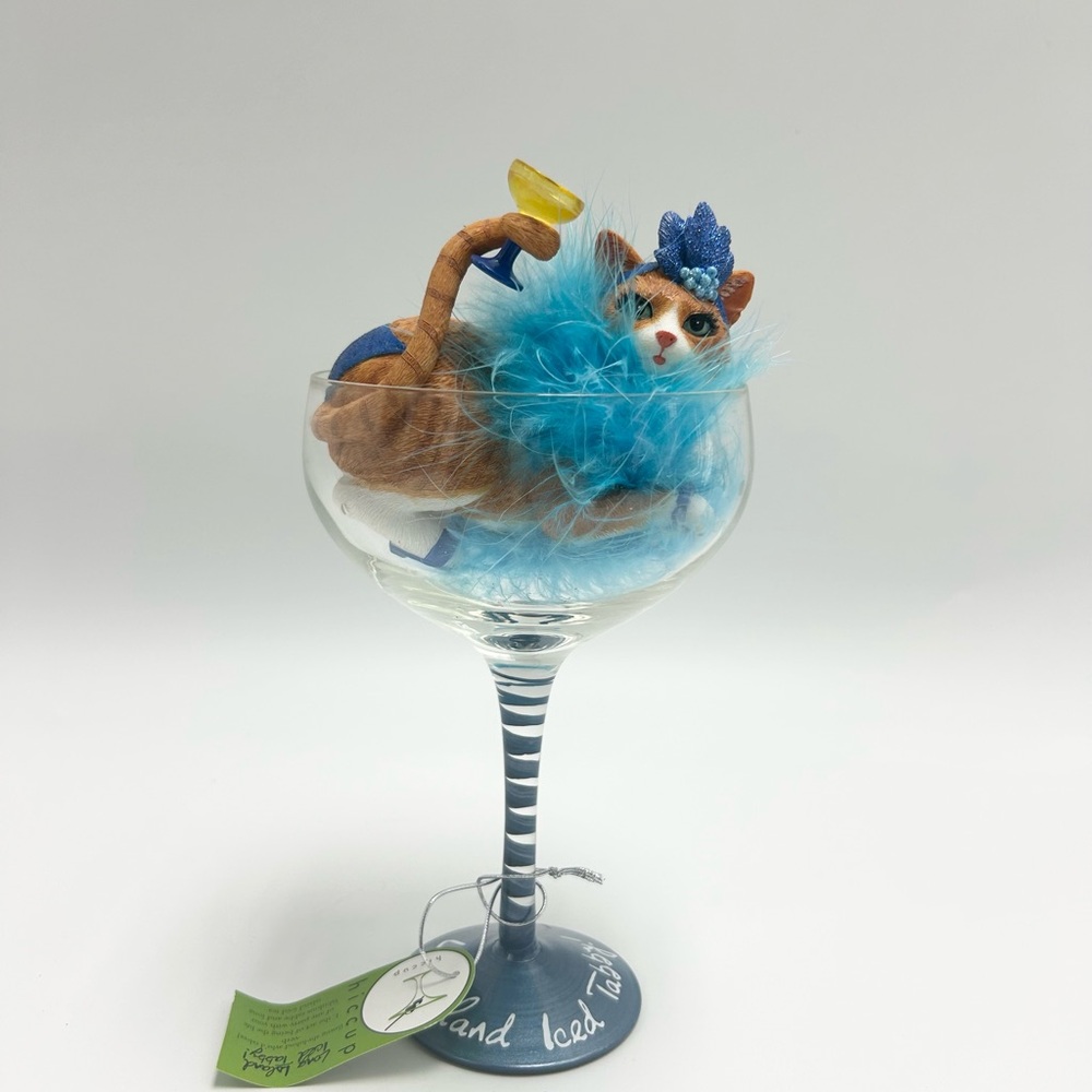 🍸🐈🩵💙Pavilion Gift Company - Long Island Iced Tabby Cat in Glass.